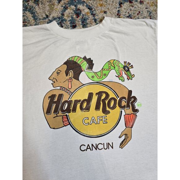 Vintage 90's Hard Rock Cafe Cancun Mexico Save The Planet Mayan Graphic T-Shirt - Picture 1 of 10